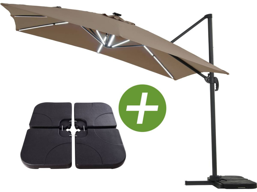 Parasol jardin déporté LED "Sun 4 Luxe" -  3 x 4 m - Taupe