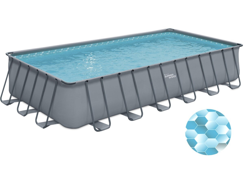 Piscine tubulaire grise - "LUDO 5" - 7.32 x 3.66 x 1.32 m - Filtration à  sable 5,7m3/H