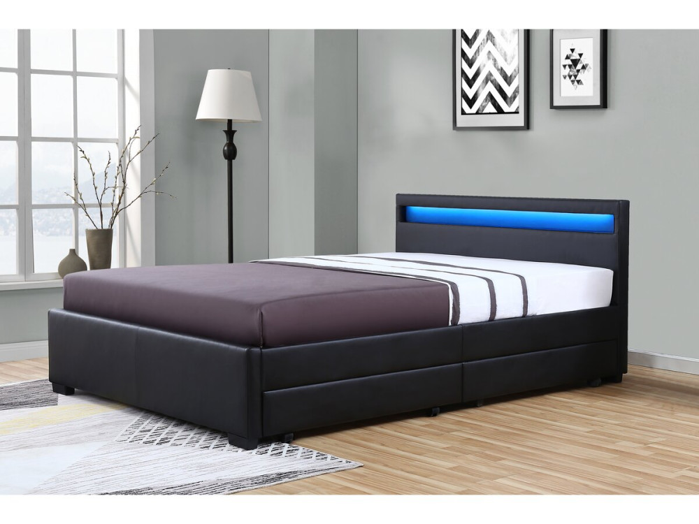 Lit LED avec 4 tiroirs "Nico" - 140 × 190 cm - Noir
