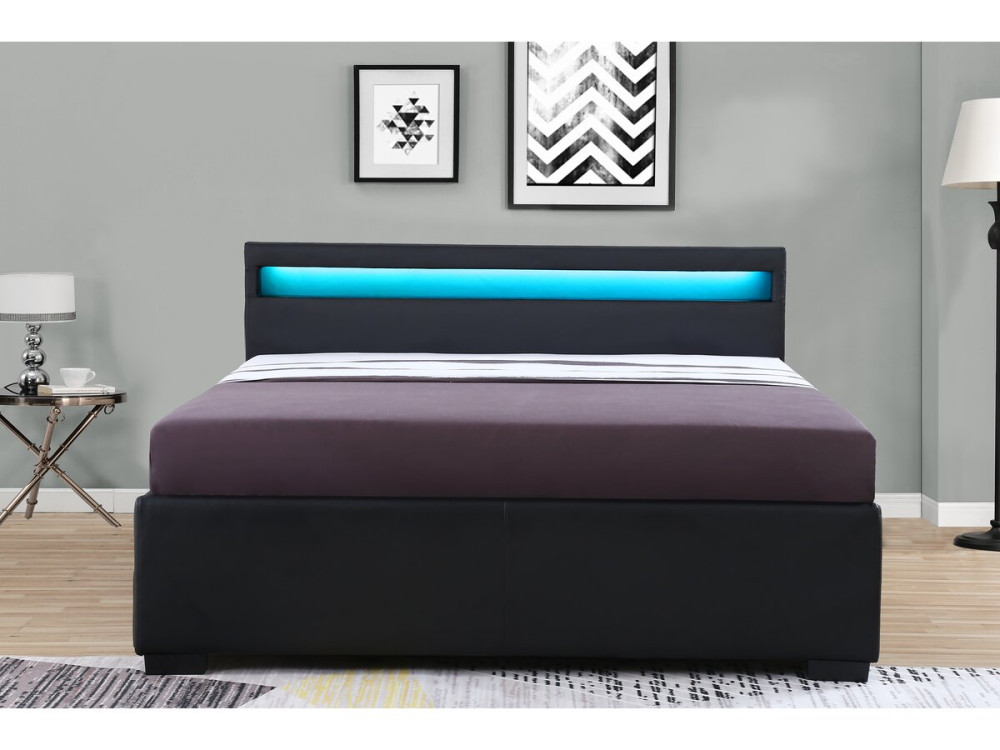 Lit LED avec 4 tiroirs "Nico" - 140 × 190 cm - Noir