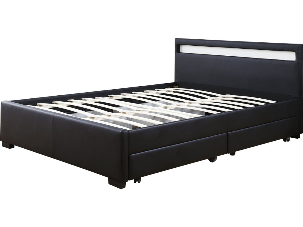 Lit LED avec 4 tiroirs "Nico" - 140 × 190 cm - Noir