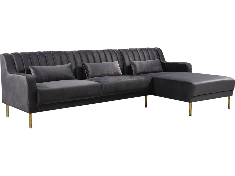 Canapé d'angle en velours "Oliver" - 275 x 161 x 81 cm - 5 places - Gris - Angle droit
