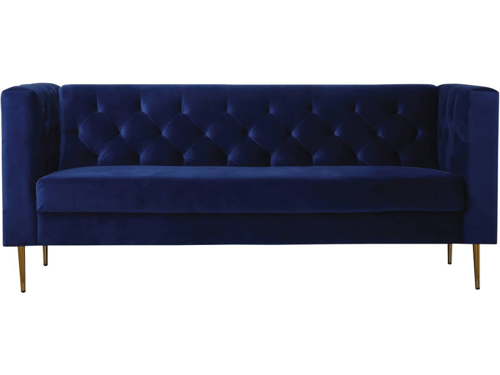 Canapé fixe en velours "Bruce" - 196 x 76 x 82 cm - 3 places - Bleu foncé