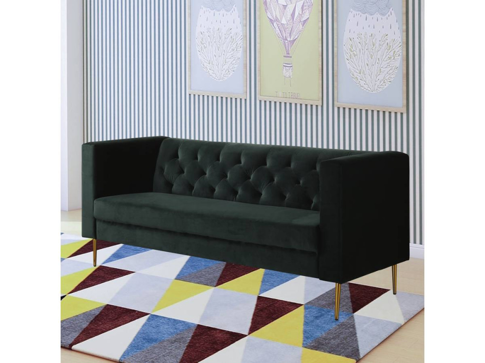 Canapé fixe en velours "Bruce" - 196 x 76 x 82 cm - 3 places - Vert foncé