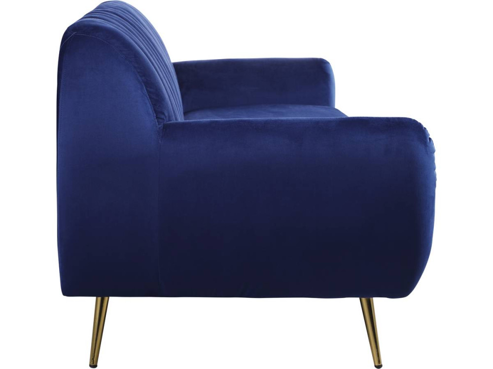 Canapé fixe en velours "Evans" - 195 x 84 x 82 cm - 3 places - Bleu foncé
