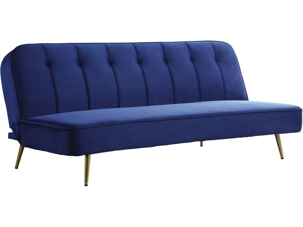 Canapé Clic Clac en velours "James" - 180 x  83 x 75 cm - 3 places - Bleu foncé