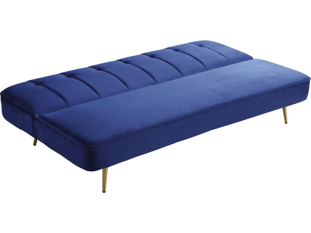 Canapé Clic Clac en velours "James" - 180 x  83 x 75 cm - 3 places - Bleu foncé