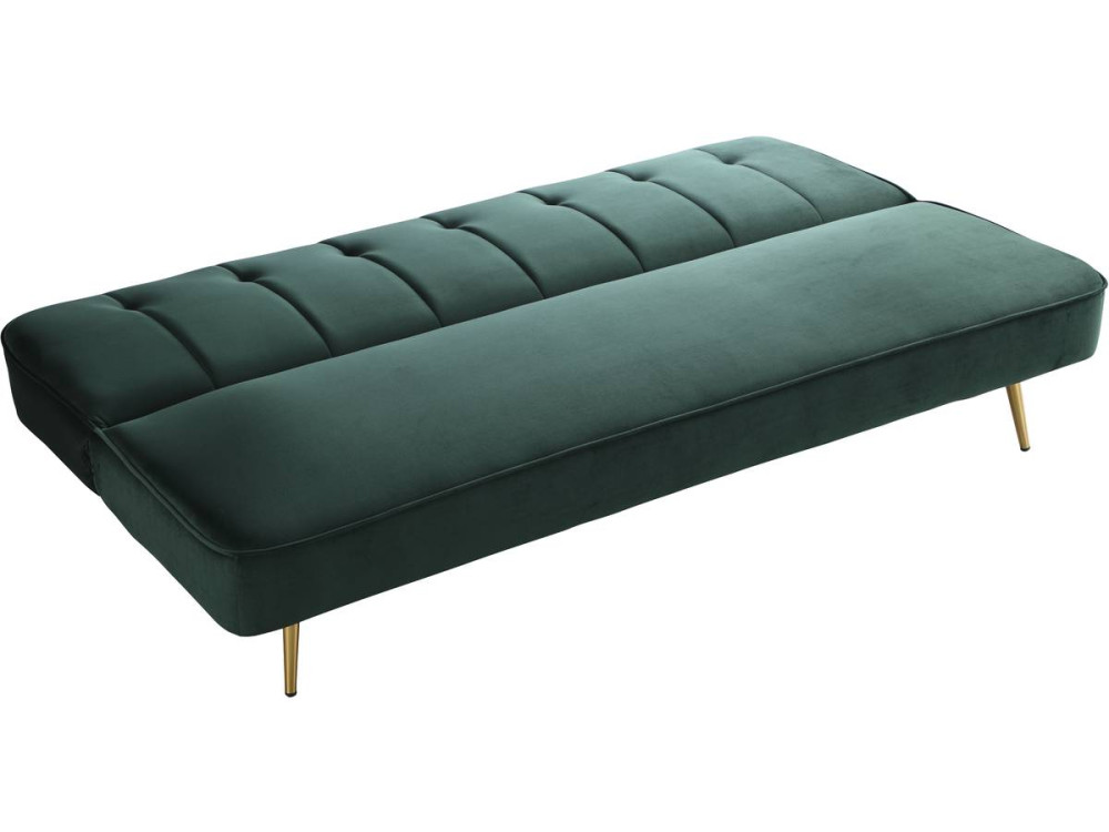 Canapé Clic Clac velours "James" - 180 x  83 x 75 cm - 3 places - Vert foncé.