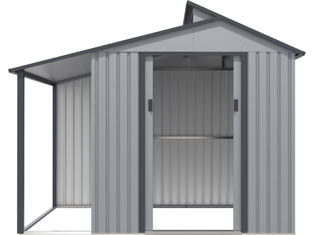 Abri de jardin métal avec pergola "Madras" - 5.64 m² - 193 x 292 x 229 cm - Gris