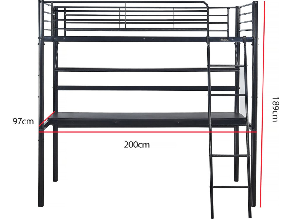 Lit mezzanine avec bureau "Alona" - 90 x 190 cm - Noir