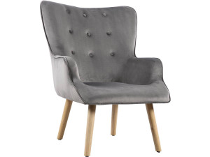 Fauteuil style scandinave velours "Odense" - 73 x 81 x 92.5 cm - 1 place - Gris