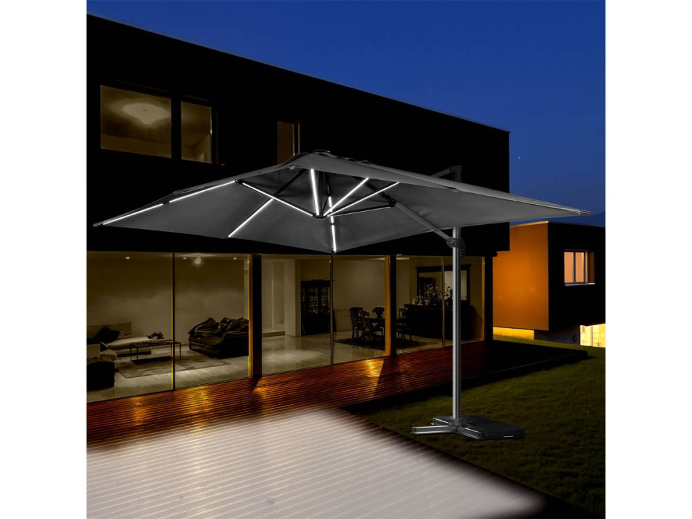 Parasol jardin déporté led alu "Sun 3 Luxe" 3 x 3 m - Noir