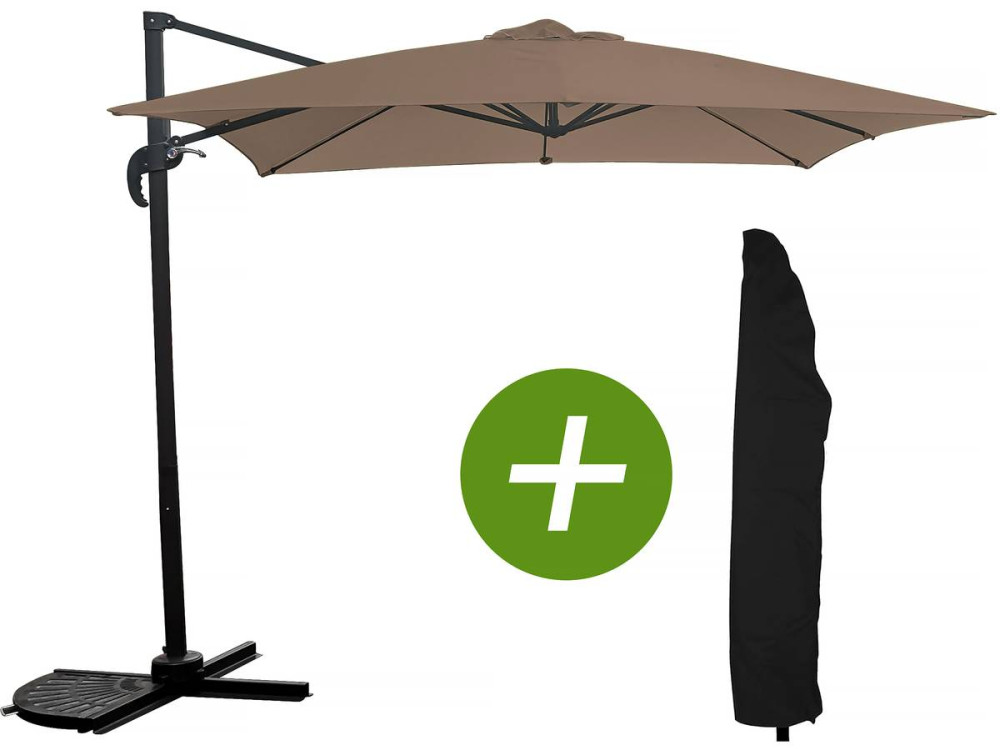 Parasol jardin déporté "Soleil" - Carré - 2.5 x 2.5 m - Taupe + Housse de protection