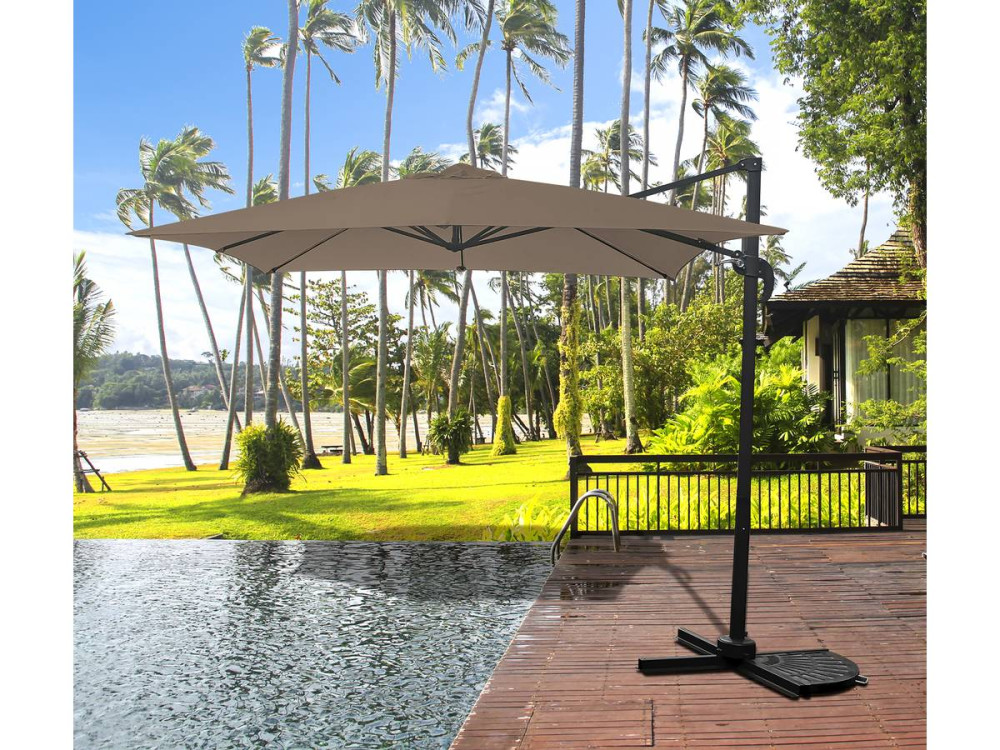 Parasol jardin déporté "Soleil" - Carré - 2.5 x 2.5 m - Taupe + Housse de protection