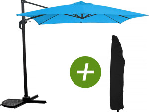 Parasol jardin déporté "Soleil" - Carré - 2.5 x 2.5 m - Bleu + Housse de protection