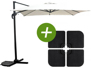 Parasol jardin déporté "Soleil" - Carré - 2.5 x 2.5 m - Ecru + Dalles à lester incluses