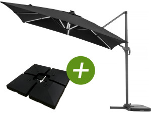 Parasol jardin déporté LED Alu "Sun 4 Luxe" - Rectangle - 3 x 4 m - Dalles à lester incluses