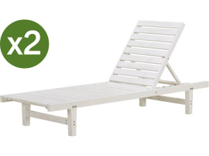 Lot de 2 bains de soleil en bois "Rawai" - Blanc