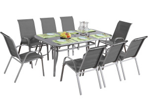 Salon de jardin textilène "cordoba + Porto" 8 personnes gris clair
