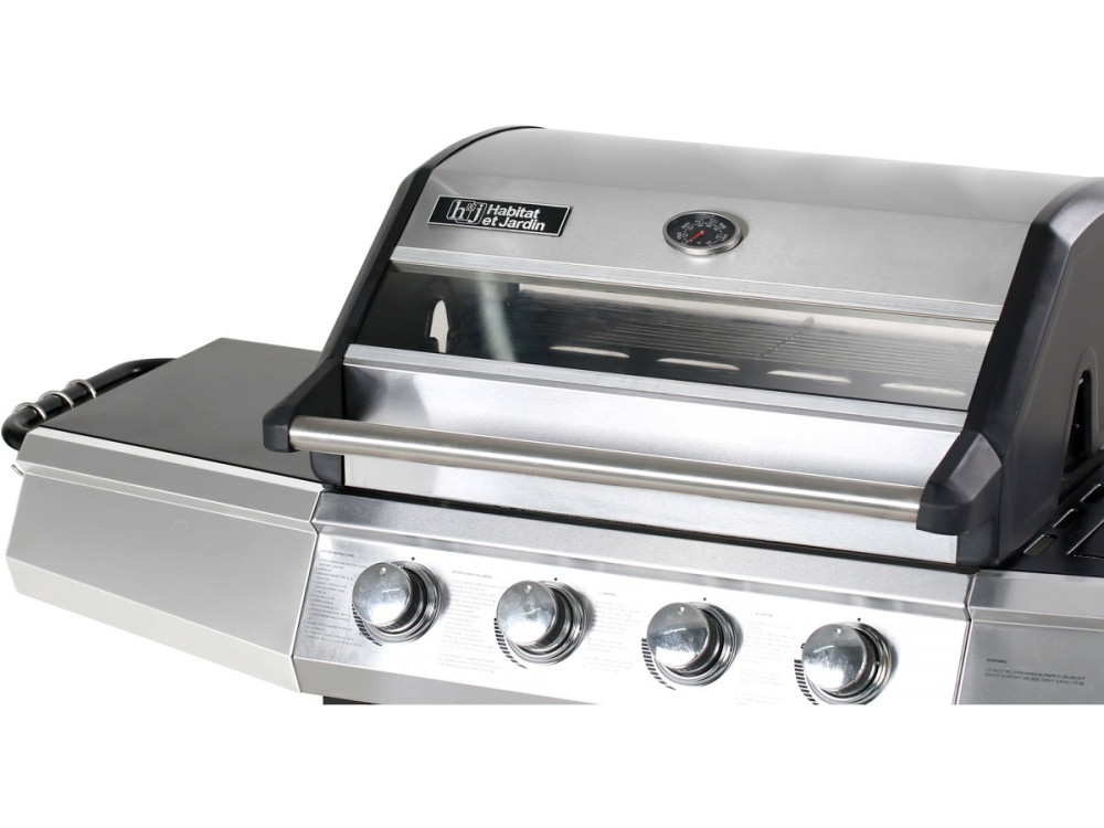 Barbecue gaz avec couvercle en verre "Bingo 5" - 4 brûleurs + 1 latéral + Housse protection - 15.2 kW - Noir