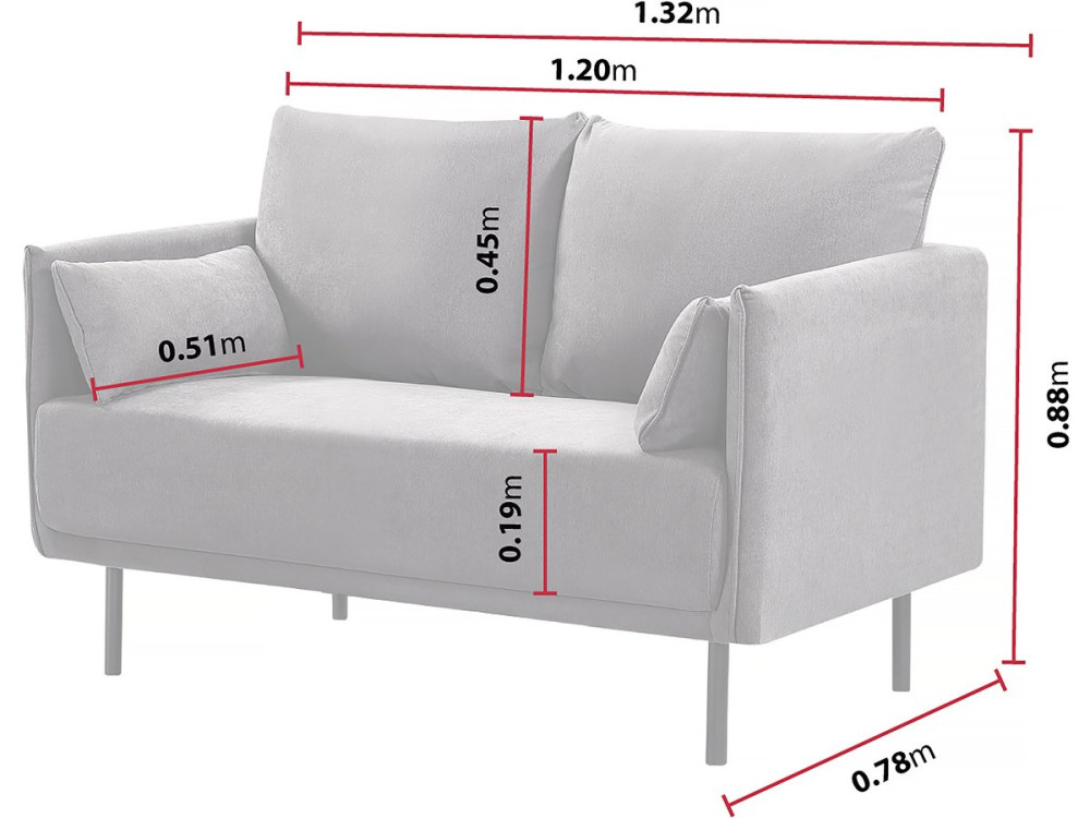 Canapé fixe tissu "Rudy" - 132 x 78 x 88 cm - 2 places - Gris foncé