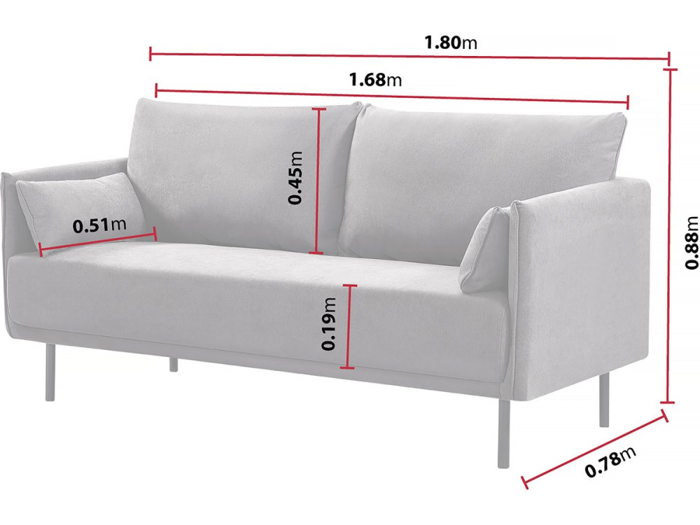 Canapé fixe tissu "Rudy" - 180.5 x 78 x 52 cm - 3 places - Gris foncé