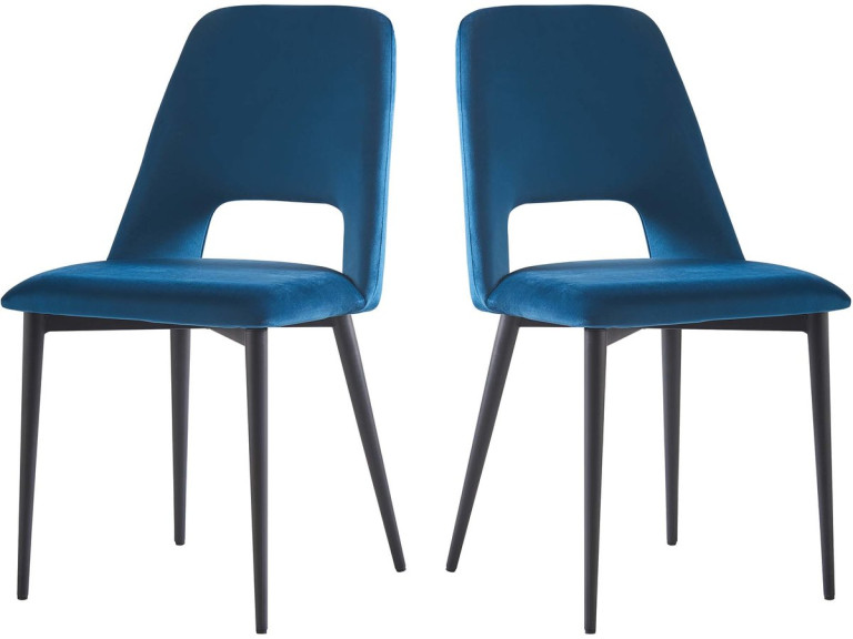 Lot de 2 Chaises en velours "Fedora" - Bleu foncé