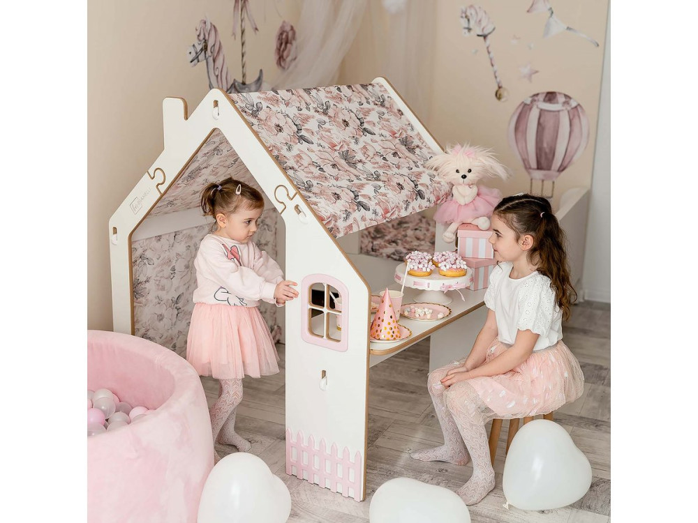 Maisonnette pour enfant en bois "Bianelli" avec bureau - 114 x 93 x 120 cm - Blanc / Rose