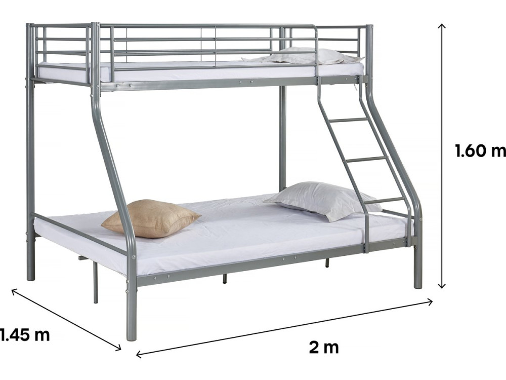 Lit superposé en métal "Leo" Sommiers inclus - 90/140 x 190 cm - Gris