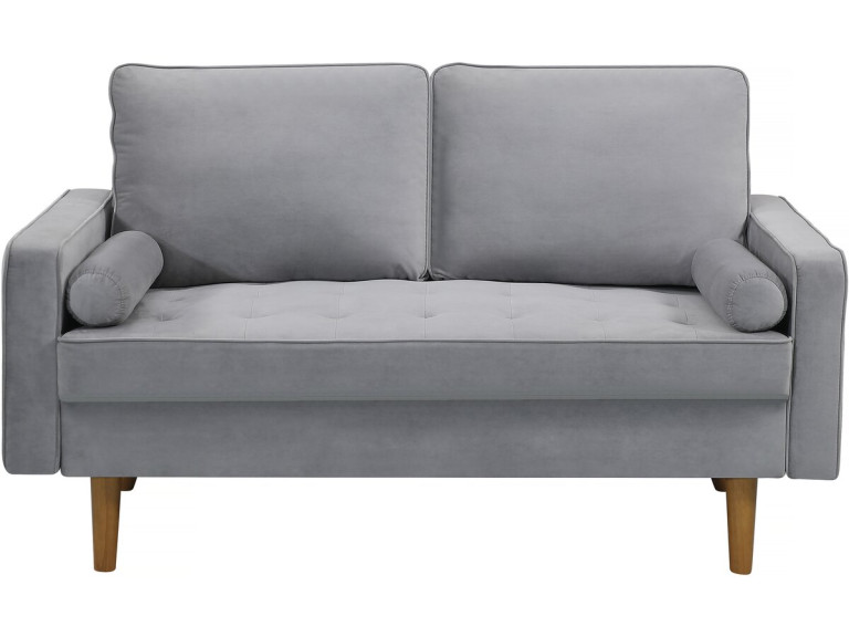 Canapé fixe en velours "Yannick" - 82 x 147 x 86 cm - 2 places - Gris clair.