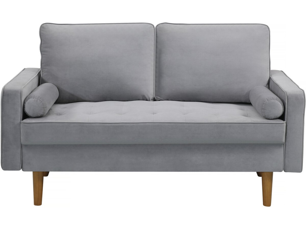Canapé fixe en velours "Yannick" - 82 x 147 x 86 cm - 2 places - Gris clair.