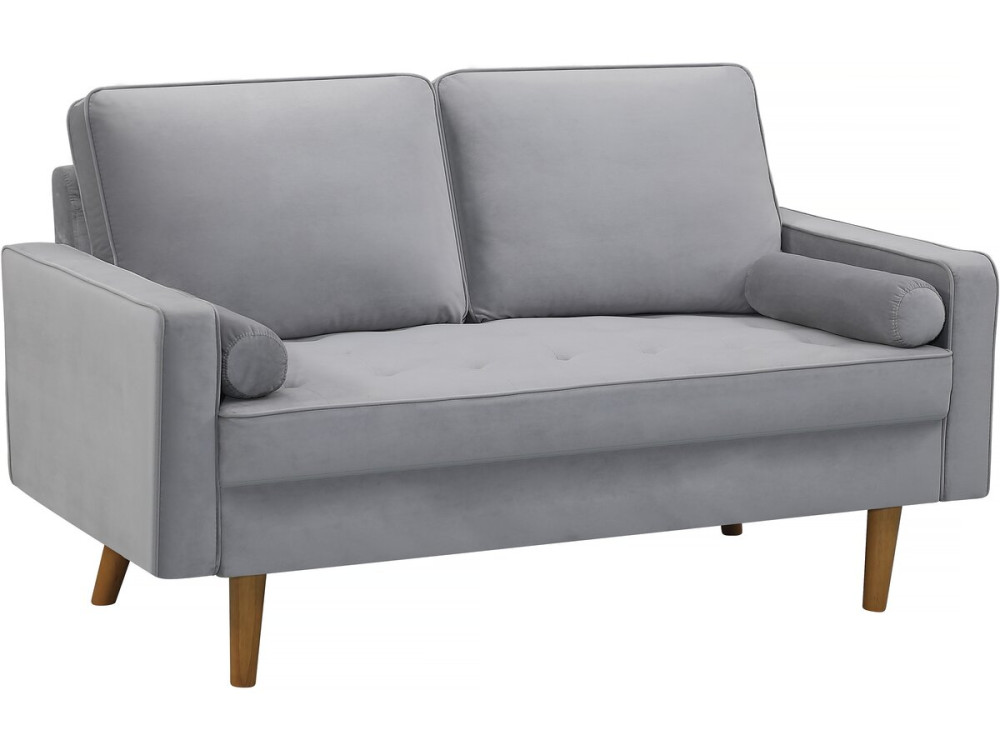 Canapé fixe en velours "Yannick" - 82 x 147 x 86 cm - 2 places - Gris clair.