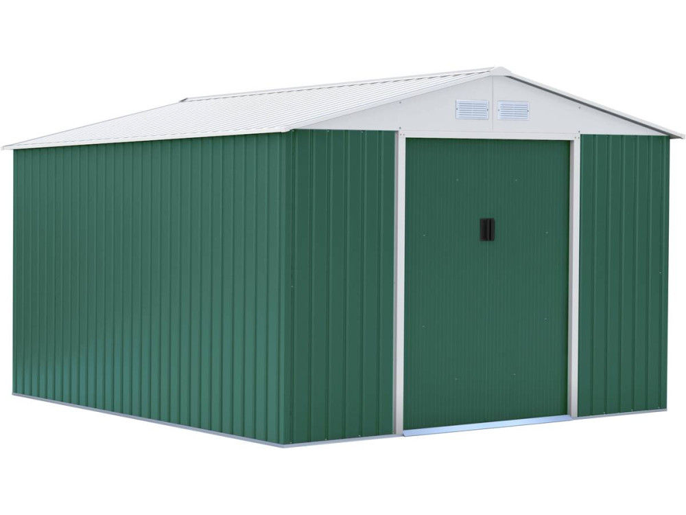 Abri de jardin métal "Rosas" 10.85 m² avec abri bûche - Vert