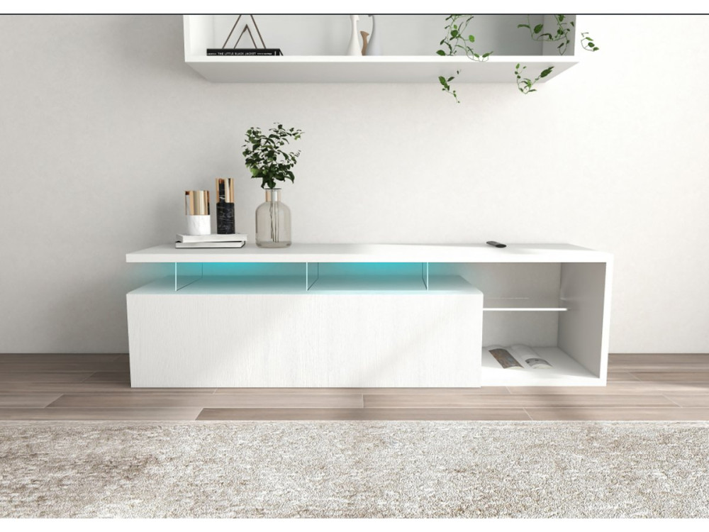Meuble TV LED laqué "Penny" - 150 x 41 x 38 cm - Blanc