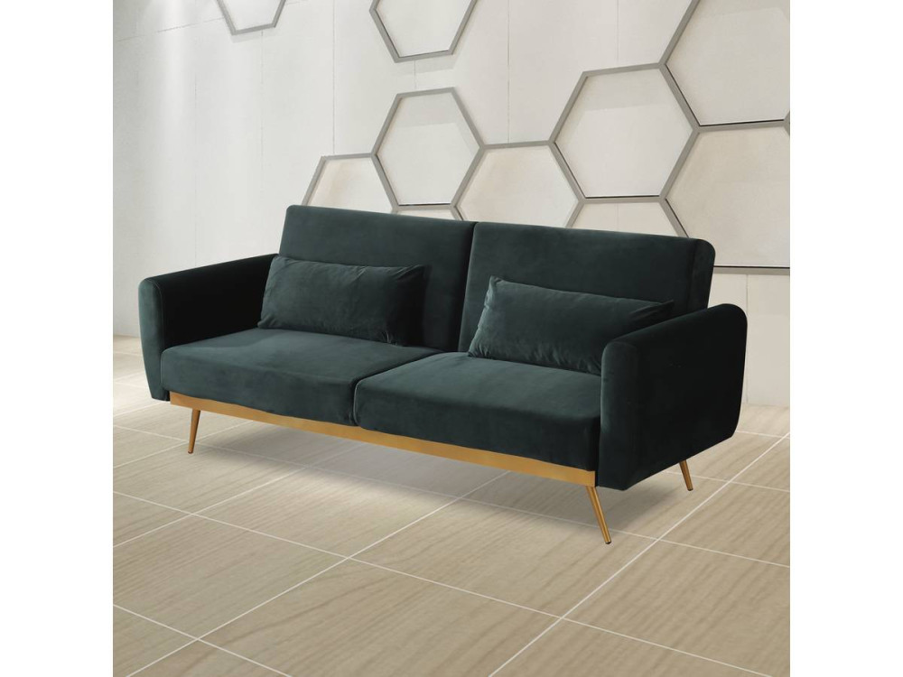 Canapé Clic Clac en velours "Donia" - 203 x 81 x 83 cm - 3 places - Vert foncé