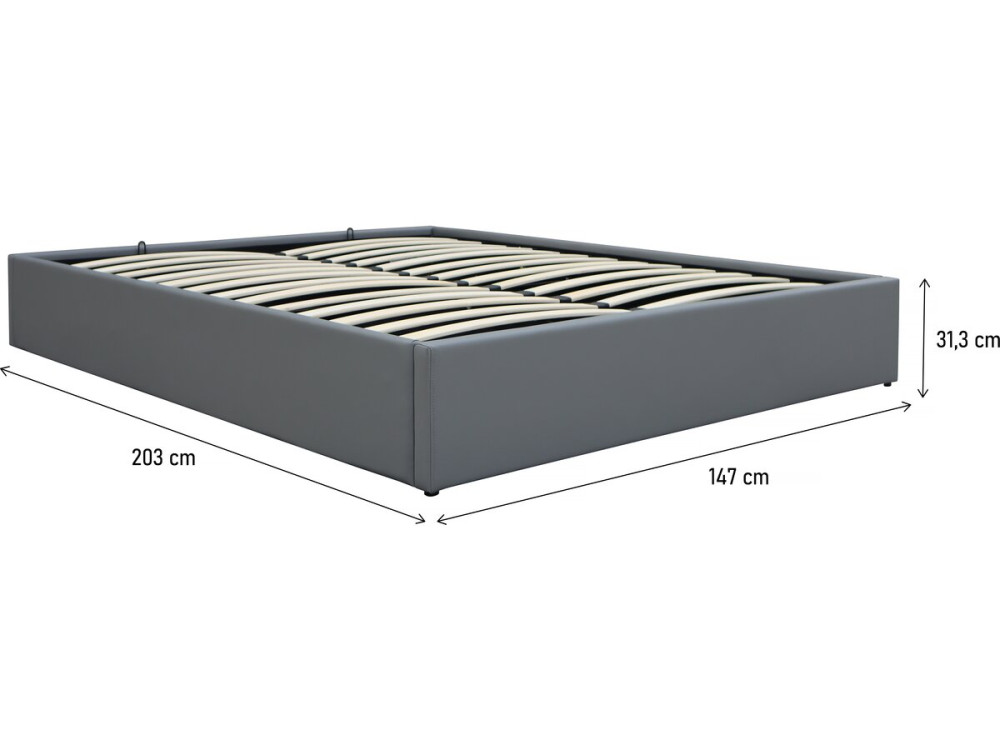 Lit double en PVC avec coffre "Ava" - 140 x 190 cm - Gris