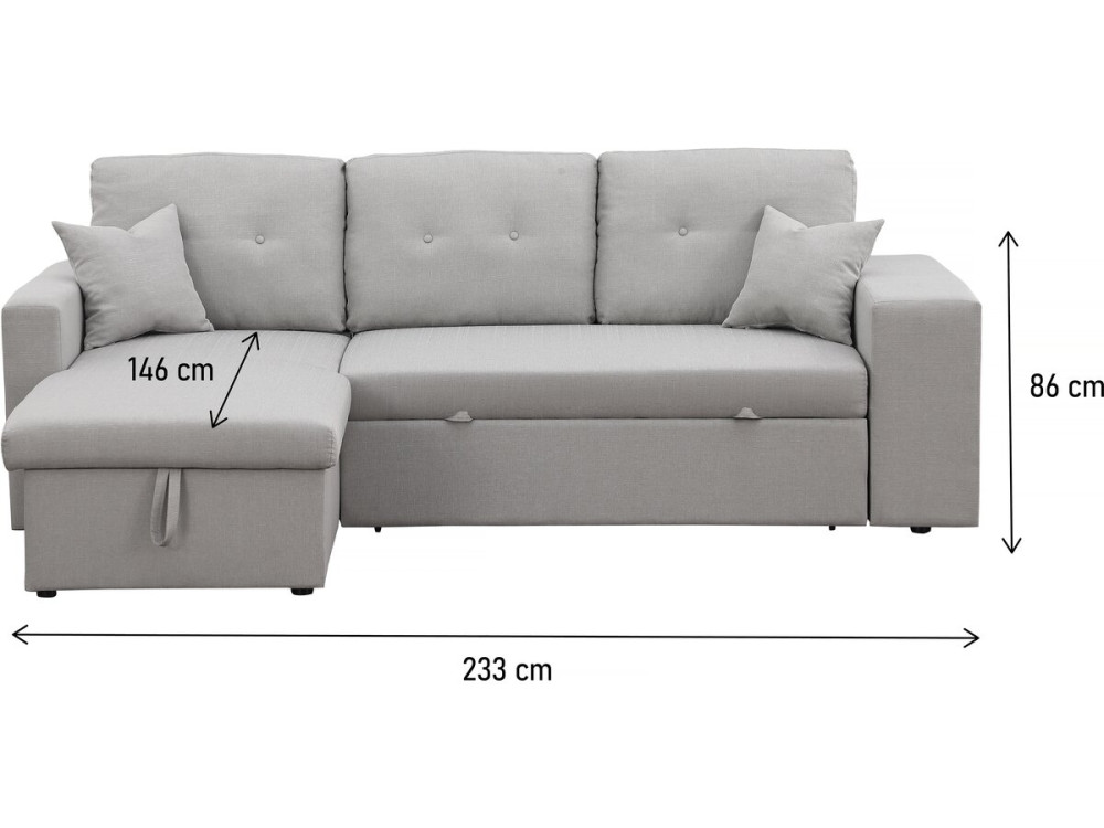 Canapé d'angle convertible/réversible "Axel" - 3 places - Gris clair
