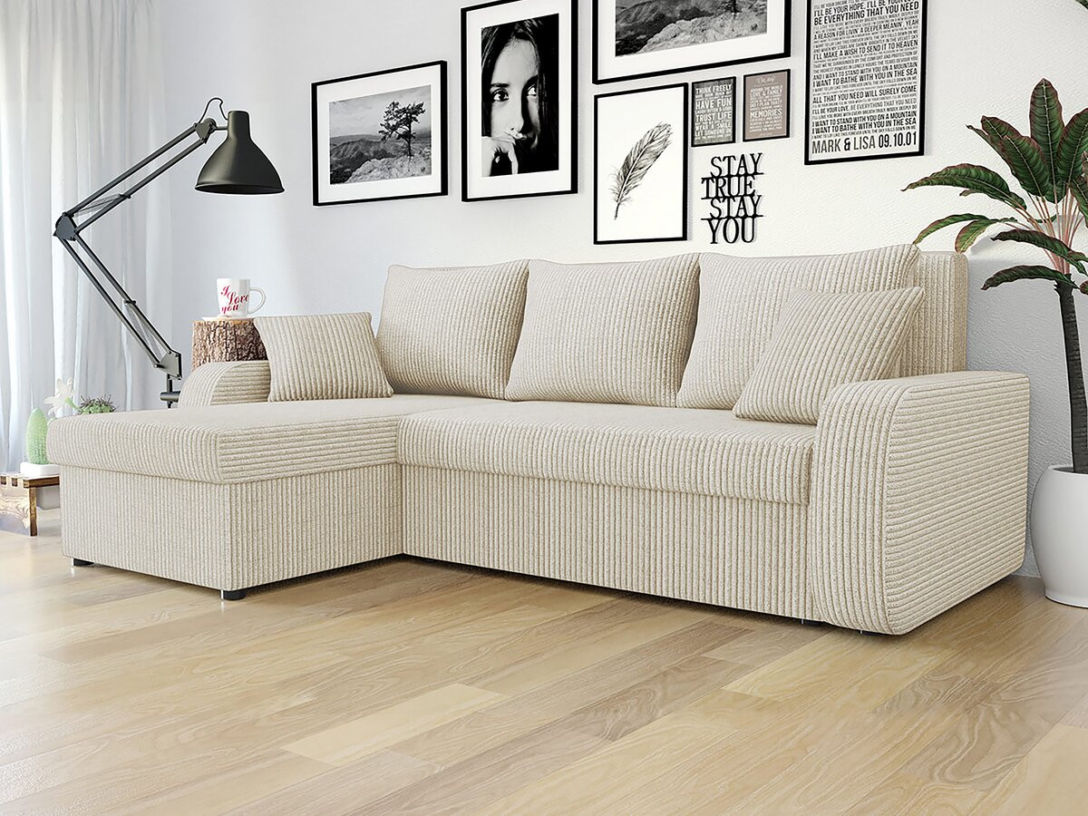 Canapé d'angle velours côtelé convertible - 3 places "Vinci" - Beige