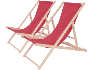 Lot de 2 transat en bois "Chilienne" - 107 x 56.5 x 81 cm - Rouge