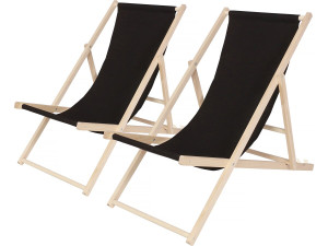 Lot de 2 transat en bois "Chilienne" - 107 x 56.5 x 81 cm - Noir