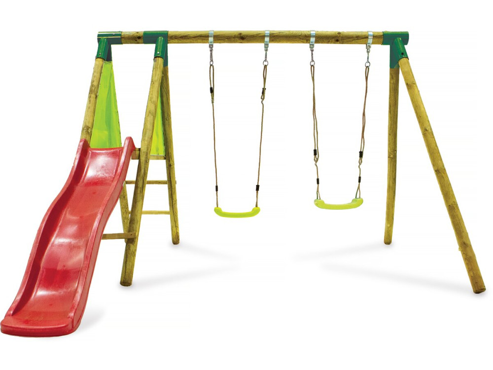 Portique en bois "Balanga" - Avec 1 Toboggan et 2 Balançoires.