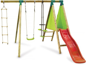 Portique Bois "Kida" - Avec 1 Toboggan - 1 Balançoire - 1 Face à face - 1 Nacelle.