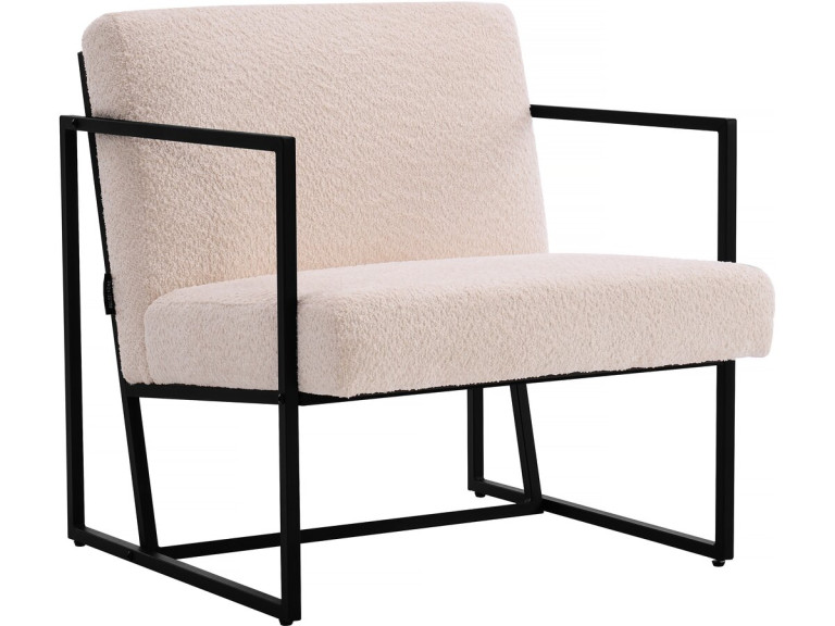 Fauteuil "Kennedy" en velours et métal - 73. 5 x 75.5 x 81 cm - Crème