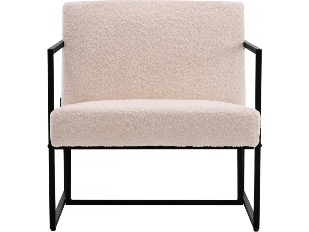 Fauteuil "Kennedy" en velours et métal - 73. 5 x 75.5 x 81 cm - Crème
