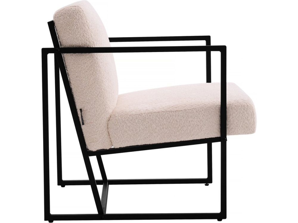 Fauteuil "Kennedy" en velours et métal - 73. 5 x 75.5 x 81 cm - Crème