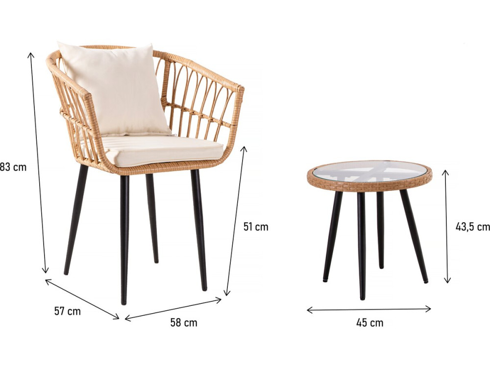 Salon de jardin rotin "Vela" - 2 places - Marron