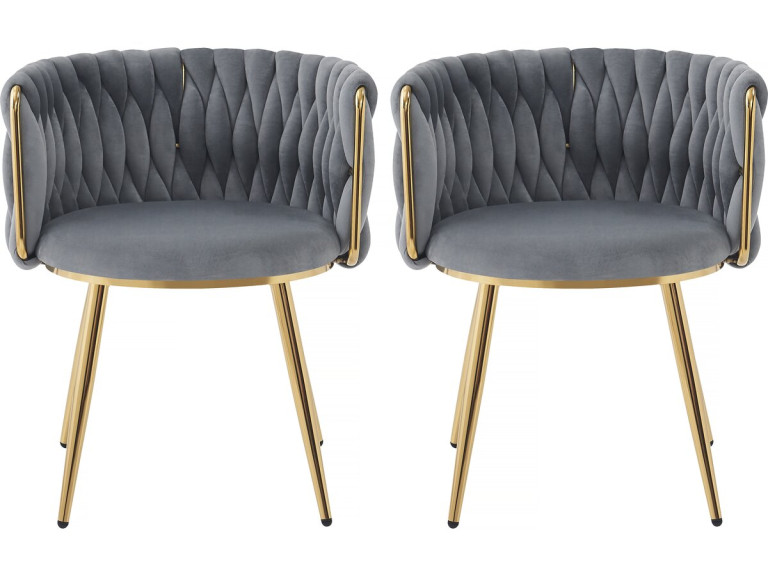 Lot de 2 chaises tressées en velours "Isa" - Gris