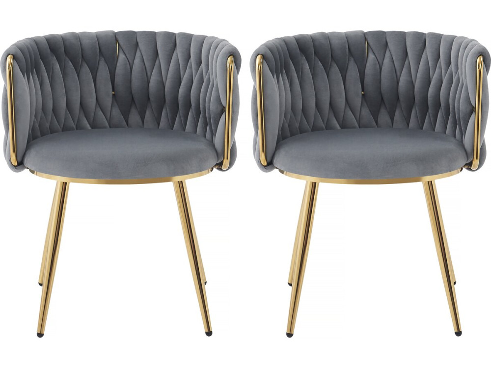 Lot de 2 chaises tressées en velours "Isa" - Gris