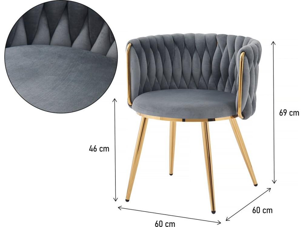 Lot de 2 chaises tressées en velours "Isa" - Gris