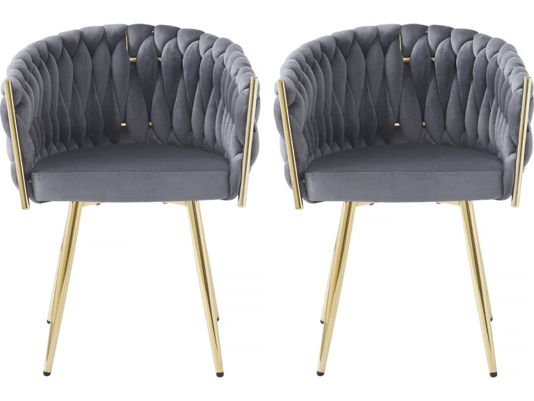 Lot de 2 chaises en velours tressées de salle à manger "Séléna" - Gris